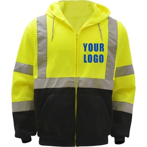 Sweat-shirt à capuche réfléchissant pour homme Veste de travail en polyester à manches longues avec fermeture à glissière et blocage des couleurs Manteau de sport de sécurité - Product Image 1