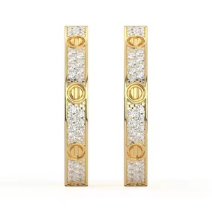 ต่างหูเม็ดเดี่ยวประดับเพชรสีขาวกุหลาบสีเหลือง18K สำหรับผู้หญิงเครื่องประดับฮิปฮอป - Product Image 1