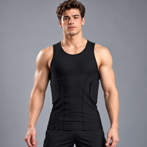 Custom Printed Padded Compression Tank Top <b>Mens</b> <b>Rib</b> Protector Sleeveless Basketball Football Shockproof Quick Dry - Product Image 1
