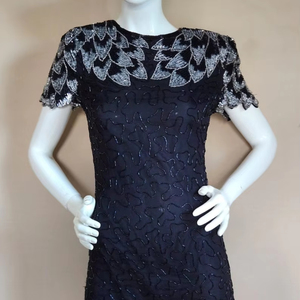 Respirant antistatique écologique col rond demi manches robe de soirée trapèze longueur genou en mousseline de soie adultes décontracté Club soirées - Product Image 1