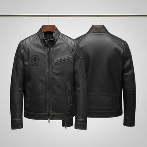 Chaqueta Bomber de Cuero de Invierno con Forro de Lona de Alta Calidad, Cuello Alto, Mangas Suaves y Ribetes Acanalados - Product Image 1