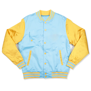 Chaqueta Bomber de Béisbol Varsity Azul y Blanca de la Universidad del Sur, Clásica, Bicolor, Satinada, Unisex, para Fans - Product Image 1