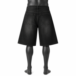 Pantalones Cortos de Mezclilla Negros Holgados Personalizados para Hombre, Estilo Urbano, Vintage, Lavados, Hip Hop, Casuales, de Verano, OEM - Product Image 2