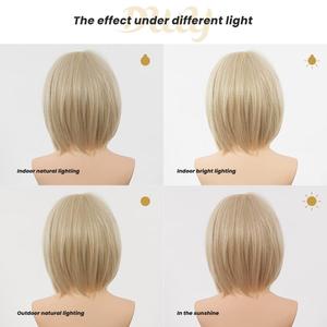 Zora-DWY MiraScalp High Quality Short Wavy Blonde Bob Synthetic Lace Wig Transparent Lace Glueless Wig - Product Image 4