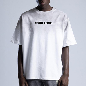 เสื้อเชิ้ตฮิปฮอปสำหรับผู้ชาย, ผ้าฝ้าย100% OEM/ODM เสื้อยืดฮิปฮอปแบบหลวมเปิดไหล่คอกลมสีซีดจางสวมใส่สบายระบายอากาศได้ดี - Product Image 1