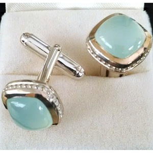 Mancuernillas de Calcedonia Dorada con Diamantes y Perlas para Boda o Regalo, Elegantes Clips para Corbata - Product Image 1