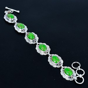 Green Turquoise 925 Sterling <b>Silver</b> Luxury <b>Charm</b> <b>Bracelet</b> Adjustable Handmade GIA Certified Jewelry for Anniversary Gifts - Product Image 3