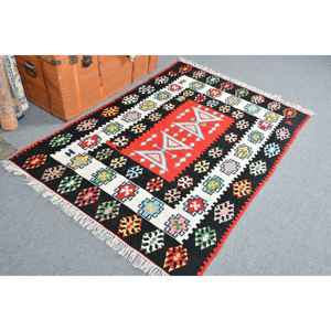 พรมตุรกีวินเทจขนาด 3.9x5.5 ฟุต พรมตกแต่งลายจุดสีดำ - Product Image 2