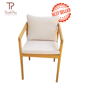 Chaise d'extérieur en acacia avec coussin blanc, dossier solide, idéale pour jardin et terrasse - Product Image 3
