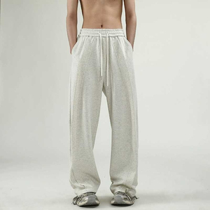 Men Cotton Sweatpants Elastic Waist <b>Drawstring</b> Casual Pants Side Pockets Breathable Midweight Knitted Flared Fit Autumn - Product Image 2