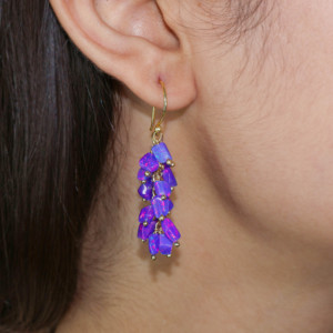 Pendientes de racimo de cuentas de ópalo de lavanda Natural para mujer en Plata de Ley 925 oro amarillo relleno hecho a mano regalo de joyería de piedra natal - Product Image 2
