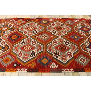 Tapis de 5,8 x 10,2 pieds, tapis turc vintage, tapis ombré rouge et bleu - Product Image 2