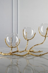 Bol de centre de table en verre de luxe avec support en forme de branche dorée, élégante assiette texturée pour salade et fruits, décoration moderne pour salon - Product Image 3