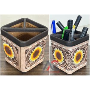 Nuevo Portalápices Redondo de Cuero Genuino Hecho a Mano por Diseñadores, Organizador de Escritorio Estilo Western para la Expo de Marzo, Accesorio para Oficina y Escuela - Product Image 1