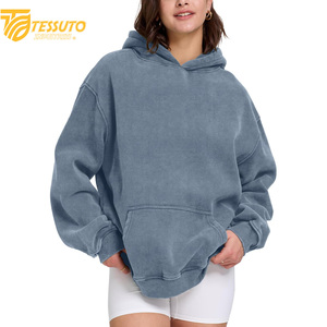 Vente en gros de sweats à capuche de haute qualité, couleur unie, avec impression de logo sur mesure, 100% coton, courts pour femmes - Product Image 2