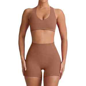 Ensemble de soutien-gorge de sport et short deux pièces imperméable pour femmes avec logo frontal, respirant, extensible dans les quatre sens, vêtements de yoga actifs - Product Image 6