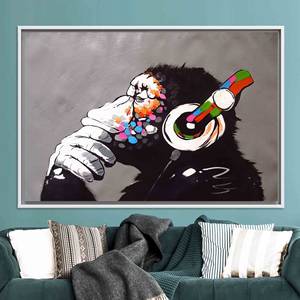 Lienzo Impreso Plano: Arte Mural de Graffiti de Mono, Estilo Banksy, Lienzo con Marco Blanco - Product Image 1