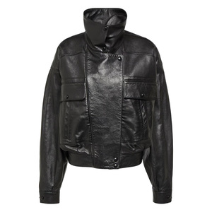 Chaqueta bomber de cuero personalizada para mujer con logotipo personalizado, ropa de calle bordada, prendas de vestir exteriores de moda OEM - Product Image 1