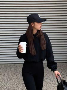 Vente flash - Sweat à capuche court pour femme de haute qualité, style streetwear, hiver, décorations brodées, 100% coton molletonné - Product Image 4