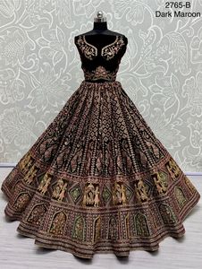 Excelente calidad hermoso terciopelo Lehenga Choli con Dupatta con costura bordada trabajo pesado proveedor al por mayor para la venta - Product Image 3