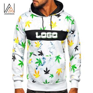 เสื้อฮู้ดแบบสวมหัวของผู้ชายเสื้อฮู้ดแบบสตรีทผ้าโพลีเอสเตอร์สีเทาพิมพ์ซับลิเมชันพิมพ์ลายใบไม้ - Product Image 1