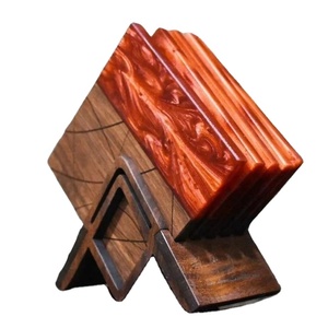 Square 10X10 cm Resin & <b>Wood</b> Design Handmade <b>Tea</b> Coaster 6 Pieces <b>Set</b> Kitchen Accessories Hot Selling 2023 - Product Image 3