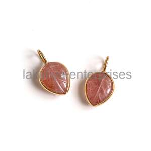 Charmes de pendentif feuille sculptée en quartz fraise rose naturel de haute qualité avec une finition lisse et une conception de sculpture à la main délicate - Product Image 5