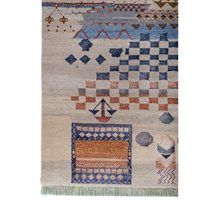 พรมลายเรขาคณิตสีเทาดำ Freedom Manchaha ทำด้วยมือจากขนสัตว์ ไหมไผ่ และไหม สำหรับตกแต่งห้องนั่งเล่น-Les-1386 - Product Image 4