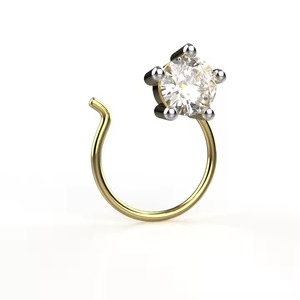 18K oro amarillo certificado solitario laboratorio Groen diamante nariz pin uso diario diseño Floral Piercing fino joyería para mujer - Product Image 5
