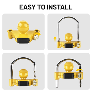 Verrou de remorque universel jaune avec coupleur de boule de remorquage à combinaison, compatible avec les supports de remorque de 1-7/8'', 2'' et 2-5/16'' - Product Image 4