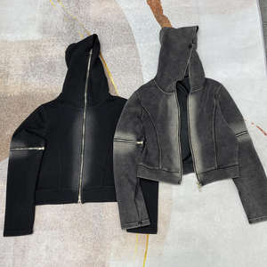 Sudadera con Capucha para Mujer, Chaqueta con Cierre y Manga Larga, Sudadera Corta con Cierre, Lavada y Decolorada por el Sol, Sudadera Delgada con Cierre para Mujer - Product Image 1