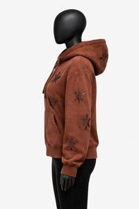 Sudadera con capucha y cremallera completa para mujer, estampado integral, forro polar, ajuste ceñido, color marrón, estilo urbano, antiarrugas, transpirable - Product Image 4