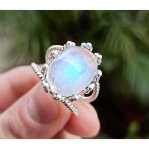 Rainbow Moonstone 925 Sterling Silver Handmade <b>Statement</b> <b>Ring</b> Boho Hippie Style Women's Gift Licensed Private Brand - Product Image 1
