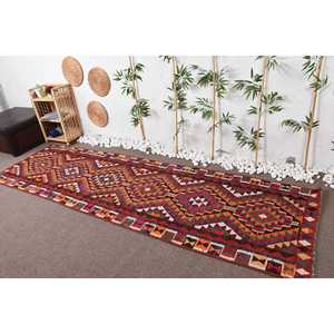 3.3x11.2 ft Rug, <b>Runner</b> Turkish Rug, <b>Red</b> Herki Bordered Rug - Product Image 2