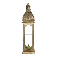 Lanterne à bougie suspendue en métal et en verre de grande taille finie en or pour la maison et les lanternes décoratives de table de Noël