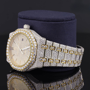 Luxury <b>Mens</b> Two Tone Iced Watch Gold Silver Full Iced Dial <b>Stainless</b> <b>Steel</b> <b>Bracelet</b> High Shine Design Custom Logo Fashion - Product Image 5