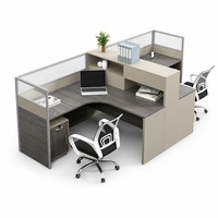 Poste de travail modulaire en L moderne et contemporain, durable, en bois, pour 2, 4 ou 6 personnes, avec cloison et rangement