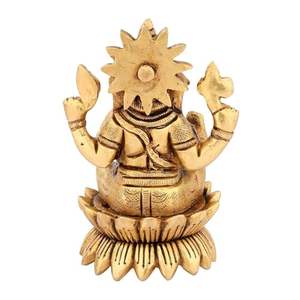 Ídolo Ganesh Bhagwan de latón para la oficina de entrada del Hogar o la habitación Pooja del templo Características Ganpati sentado en Kamal - Product Image 3