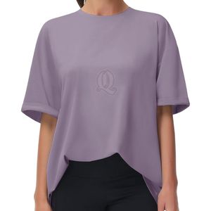 Dusty <b>Purple</b> Drop Shoulder T Shirt Women Soft Touch Cotton Oversized Tee Custom Embroidery Logo Streetwear - Product Image 1