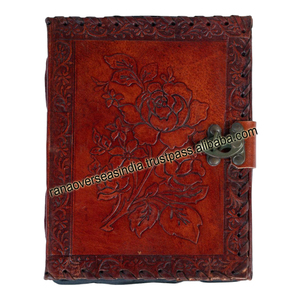 สมุดโน้ตหนังทำมือที่มีล็อกและสลักลายกุหลาบเป็นของขวัญ - Product Image 6