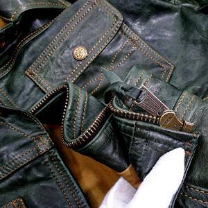 Men's Genuine Leather Sheep Skin Regular Slim Stiff Green Classic Cowboy Motorcycle Canvas High Street Windproof Warm Vintage - Product Image 6