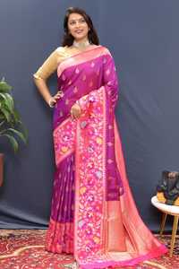 Paithani Saree en soie pure douce avec motif floral Jari Collections de mariage ethnique pour une tenue traditionnelle indienne - Product Image 4