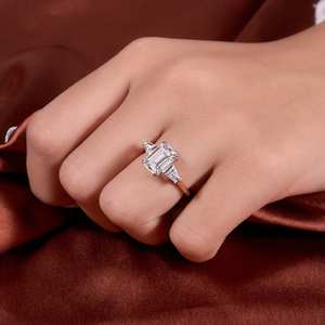 Cushion Cut Halo Engagement <b>Ring</b> with Pave Band in Gold Tone Sparkling Moissanite Diamond <b>Statement</b> <b>Ring</b> <b>for</b> <b>Women</b> - Product Image 1