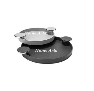 Plateau de service en bois et cuir pour chocolats, qualité supérieure, forme ronde, pour accessoires d'hôtel - Product Image 2