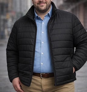 Veste matelassée noire pour homme, veste d'hiver isolée et chaude, coupe classique, taille plus, veste décontractée, rembourrage léger, vêtements d'extérieur - Product Image 1