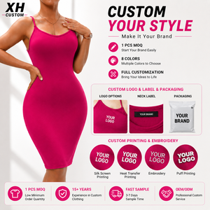 Robe midi moulante en tricot à fines bretelles pour femme XH CUSTOM, couleur unie, ajustée, décontractée, froncée, toutes saisons - Product Image 3