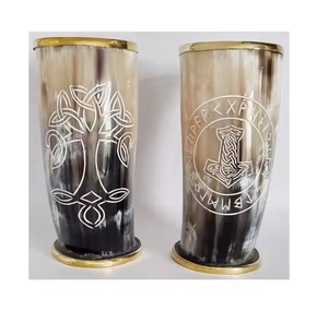 Verre rond en corne de buffle fait à la main, design moderne, écologique, pour la bière, couleur naturelle noir et blanc, décoration intérieure, artisanat Saniya - Product Image 6