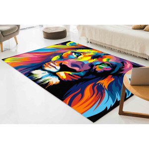 Alfombra Colorida con Diseño de León: Alfombra Abstracta de Animal Impresa en 3D, Alfombra Suave No Tejida - Product Image 3