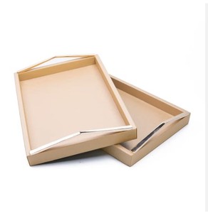Bandeja decorativa de metal de acero galvanizado Bandeja rectangular para servir alimentos con mango de madera - Product Image 5