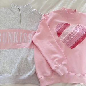 Personalizado Otoño/Invierno Mujeres Largo Drop-hombro Mangas Sueltas Rosa Claro Corazón Simulado cuello Sudaderas Fabricante - Product Image 3